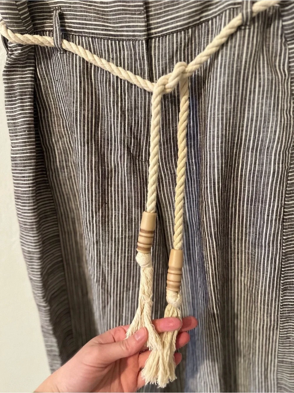 Anthropology Wide-Leg Striped Linen-Blend Pants in Gray Sz 2 - Picture 5 of 8